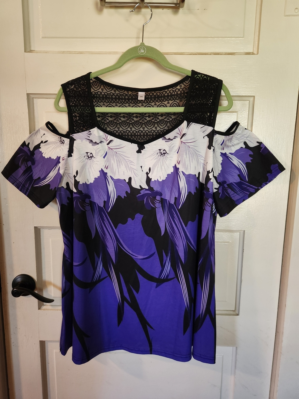 Cold-Shoulder Floral Lace Top in Purple and Black